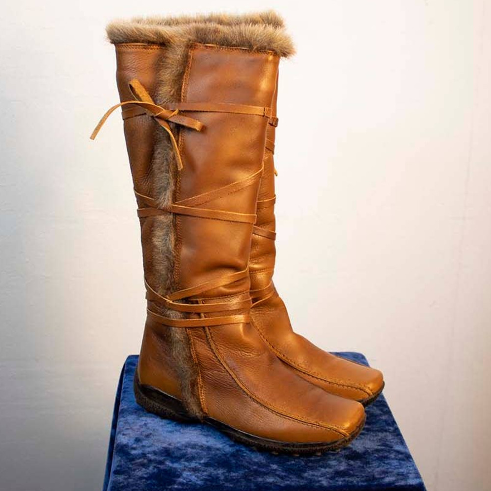 Y2K Brown Faux Fur Knee-High Boots | Size 8 | Vintage VTG
